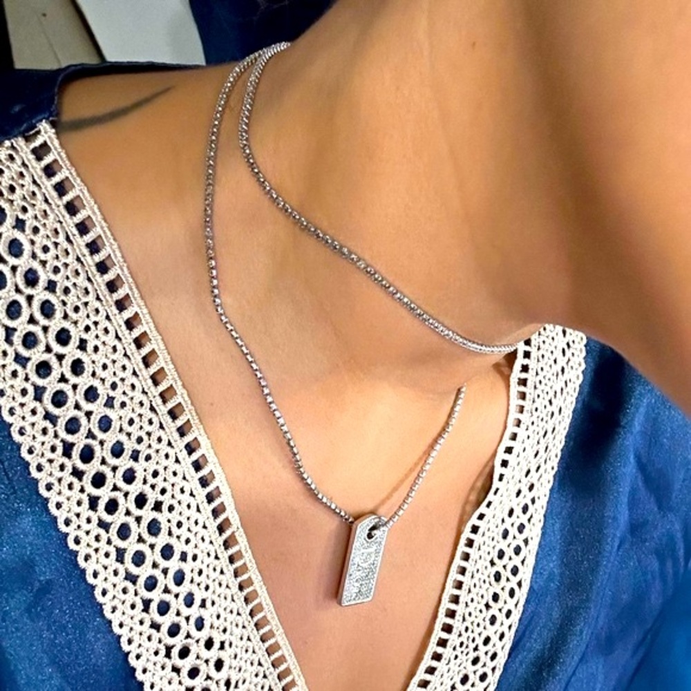 Dior Double Layer Silver Diamond Studs Necklace - image 3